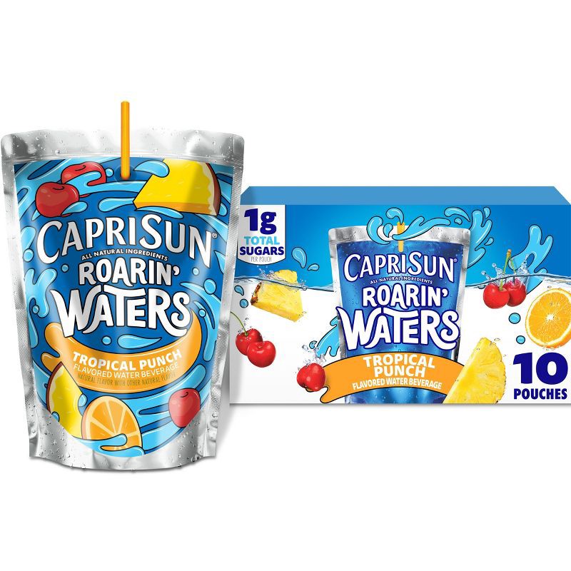 slide 1 of 13, Capri Sun Roarin' Waters Tropical Fruit Juice Drinks - 10pk/6 fl oz Pouches, 10 ct; 6 fl oz