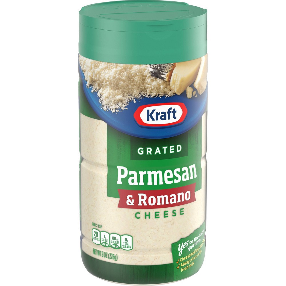 slide 3 of 8, Kraft Parmesan & Romano Grated Cheese Shaker, 8 oz