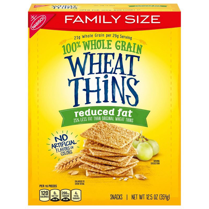 slide 7 of 19, Wheat Thins Reduced Fat Whole Grain Wheat Cracker Snacks Family Size - 12.5oz, 12.5 oz