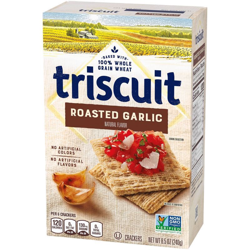 slide 2 of 14, Triscuit Roasted Garlic Whole Grain Wheat Crackers - 8.5oz, 8.5 oz