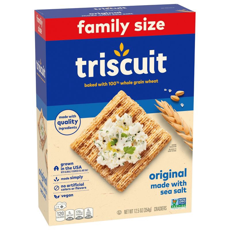 slide 2 of 11, Triscuit Original Whole Grain Wheat Vegan Crackers Family Size - 12.5oz, 12.5 oz