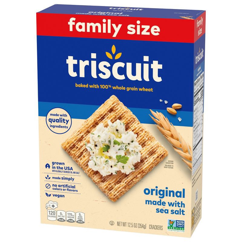 slide 6 of 11, Triscuit Original Whole Grain Wheat Vegan Lunch Snacks Crackers Family Size - 12.5oz, 12.5 oz