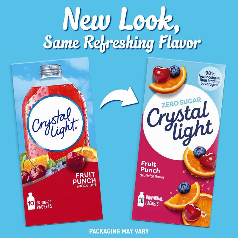 slide 3 of 9, Crystal Light On-the-Go Fruit Punch Drink Mix - 10pk/0.09oz, 10 ct, 0.09 oz