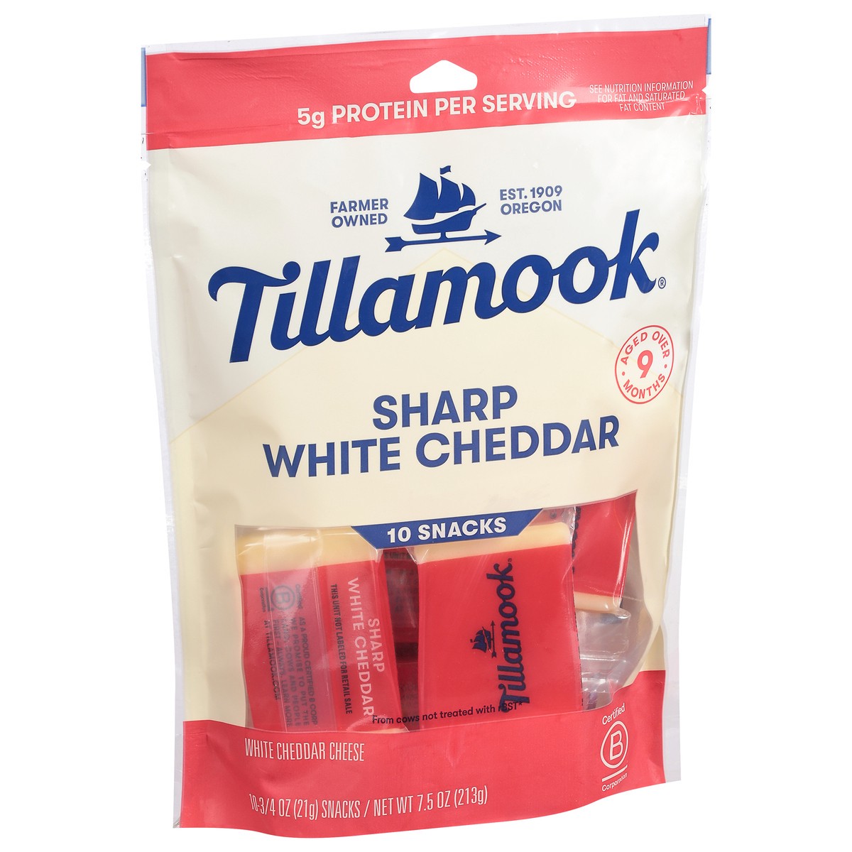 slide 4 of 9, Tillamook Sharp White Cheddar Snacking Cheese, 10 ct; 7.5 oz