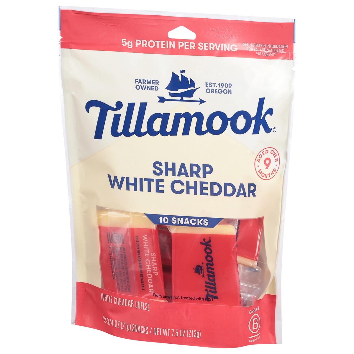 slide 3 of 9, Tillamook Sharp White Cheddar Snacking Cheese, 10 ct; 7.5 oz
