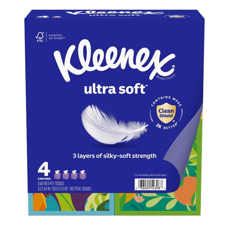 slide 2 of 10, Kleenex Ultra Soft 3-Ply Facial Tissue - 4pk/240ct, 4 pk; 240 ct