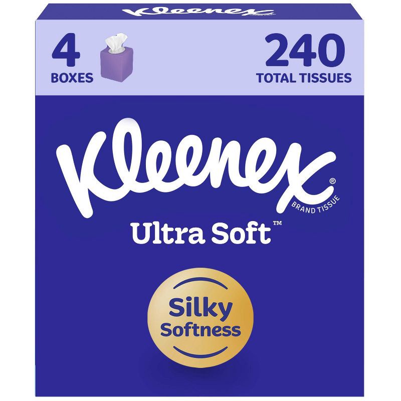 slide 1 of 9, Kleenex Ultra Soft 3-Ply Facial Tissue - 4pk/240ct: Square Container, 4 pk; 240 ct