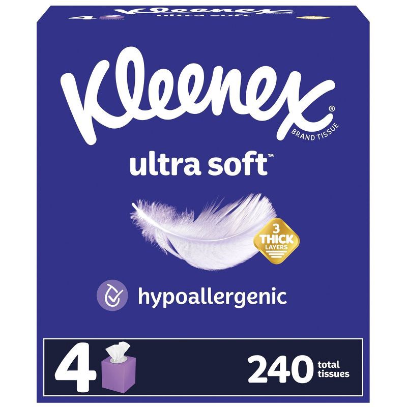 slide 1 of 9, Kleenex Ultra Soft 3-Ply Facial Tissue - 4pk/240ct, 4 pk; 240 ct