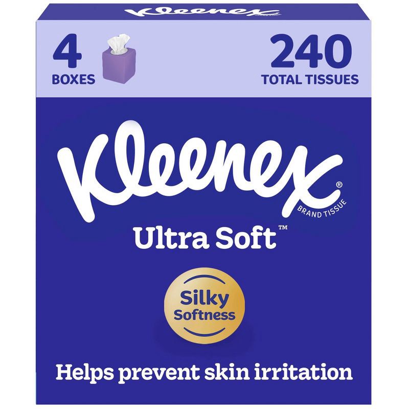 slide 1 of 9, Kleenex Ultra Soft 3-Ply Facial Tissue - 4pk/240ct: Square Container, 4 pk; 240 ct