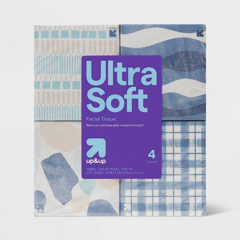 slide 1 of 4, Ultra Soft 3-Ply Facial Tissue - 4pk/260ct - up&up™, 4 pk; 260 ct