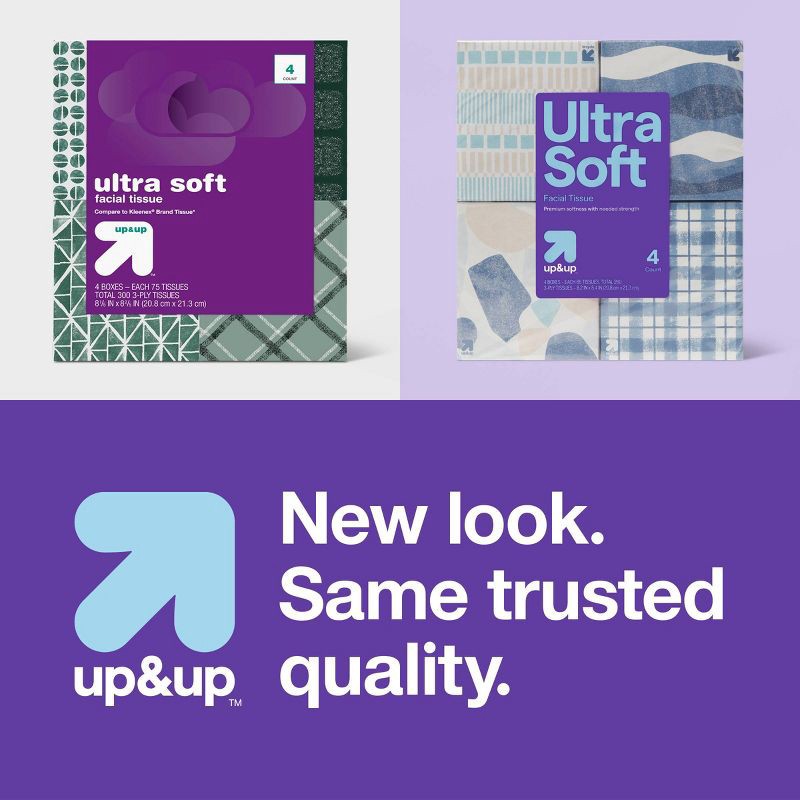 slide 4 of 4, Ultra Soft 3-Ply Facial Tissue - 4pk/260ct - up&up™, 4 pk; 260 ct
