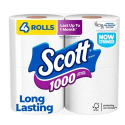 Scott 1000 Septic-Safe 1-Ply Toilet Paper - 4 Rolls: 1000 Sheets Per Roll