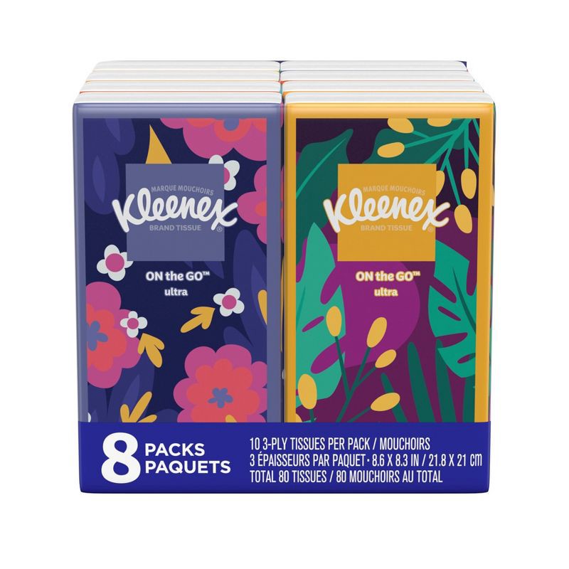 slide 2 of 7, Kleenex On-the-Go 3-Ply Facial Tissue - 8pk/10ct, 8 ct, 10 ct
