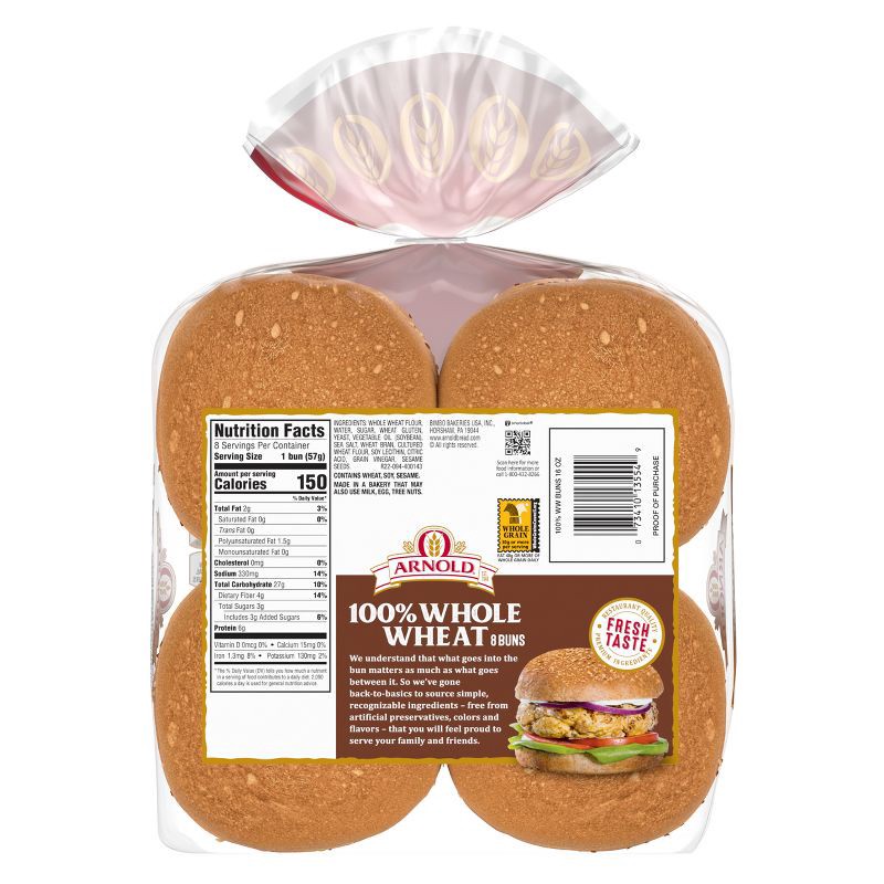 slide 10 of 11, Arnold Select Whole Wheat Hamburger Buns - 16oz/8ct, 8 ct; 16 oz
