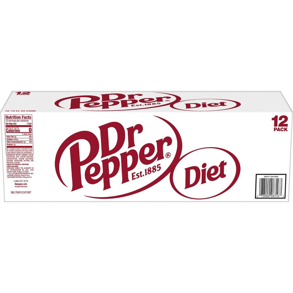 slide 2 of 8, Dr Pepper Diet Dr Pepper Soda - 12pk/12 fl oz Cans, 12 ct; 12 fl oz