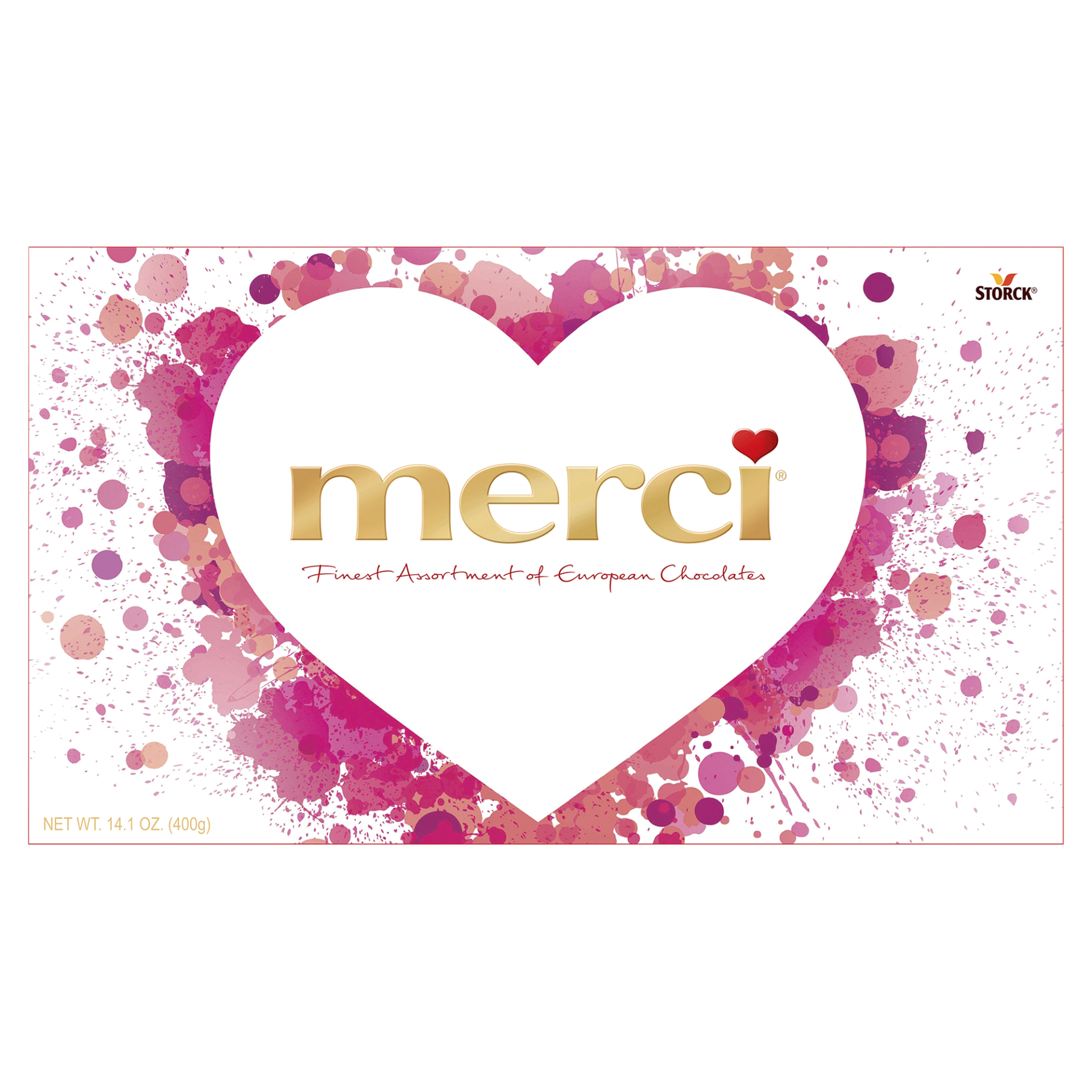 slide 1 of 2, Merci Finest Assortment Of European Chocolates Valentine Heart Box, 14.1 oz