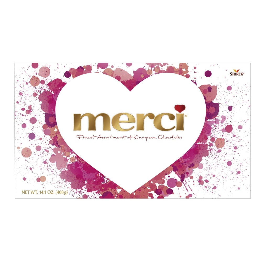 slide 1 of 1, Merci Finest Assortment Of European Chocolates Valentine Heart Box, 14.1 oz