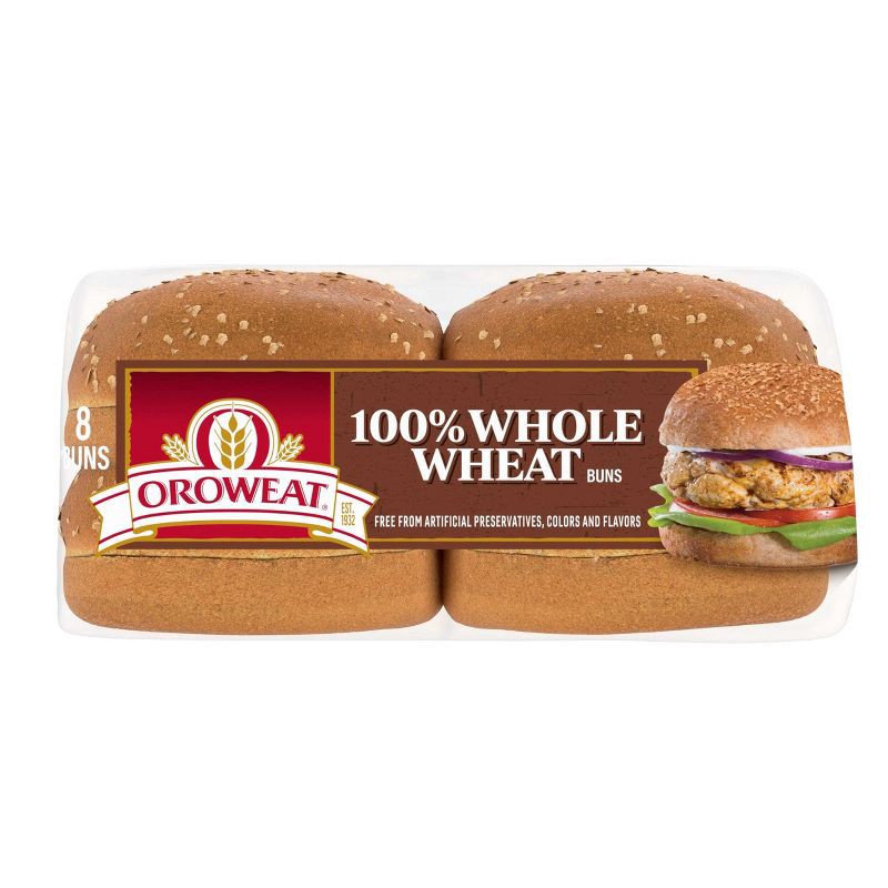 slide 5 of 8, Oroweat 100% Whole Wheat Hamburger Buns - 1lbs/8ct, 1 lb, 8 ct