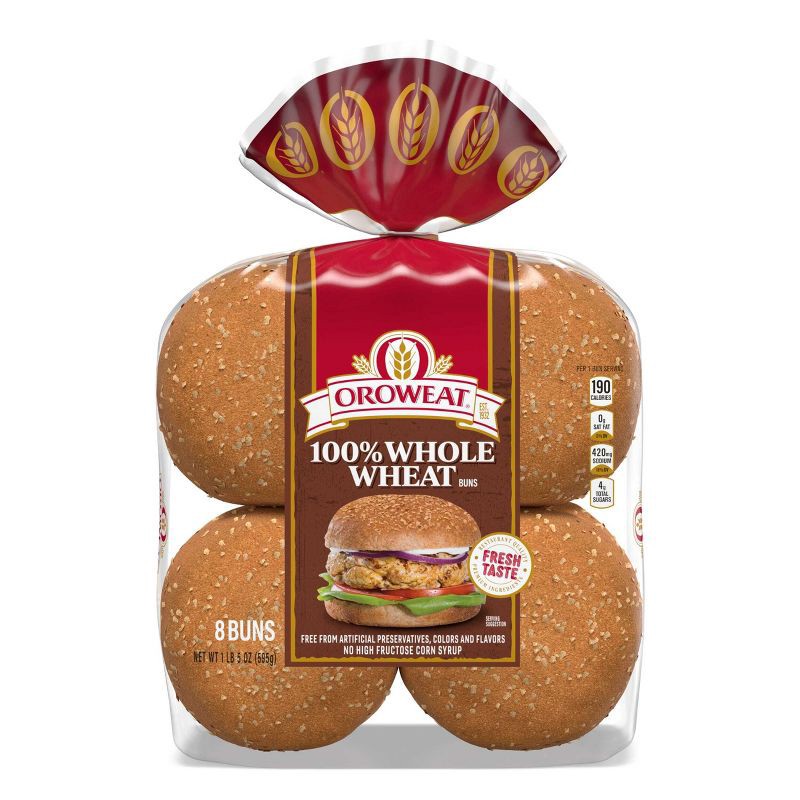 slide 7 of 8, Oroweat 100% Whole Wheat Hamburger Buns - 1lbs/8ct, 1 lb, 8 ct