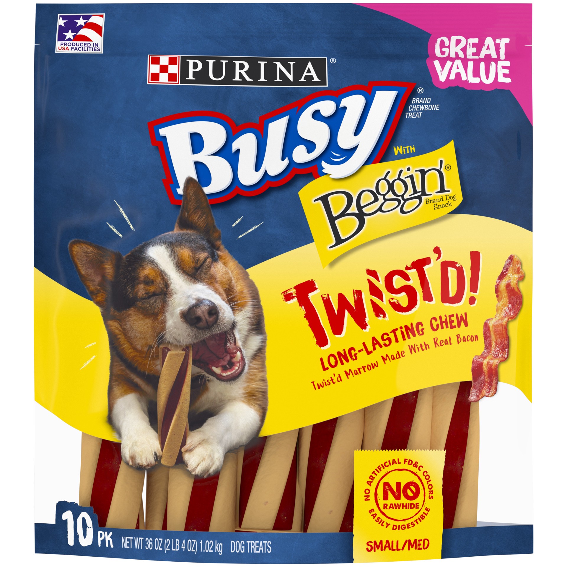 slide 1 of 9, Purina Busy With Beggin' Made in USA Facilities Small/Medium Breed Dog Treats, Twist'd, 36 oz