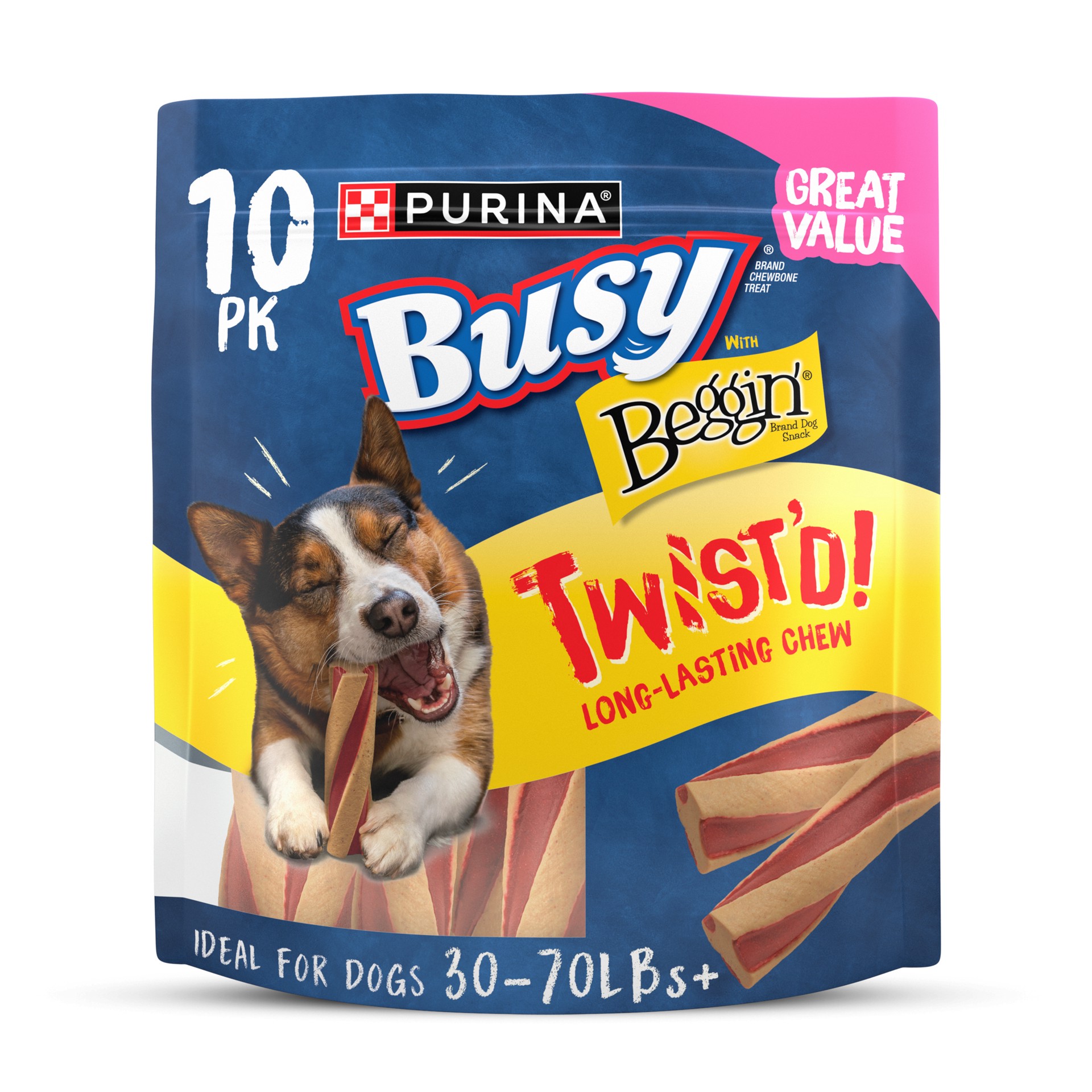slide 1 of 9, Purina Busy Busy Purina Busy with Beggin'' Twist''d Adult Dog Chew Bone Treats, 36 oz