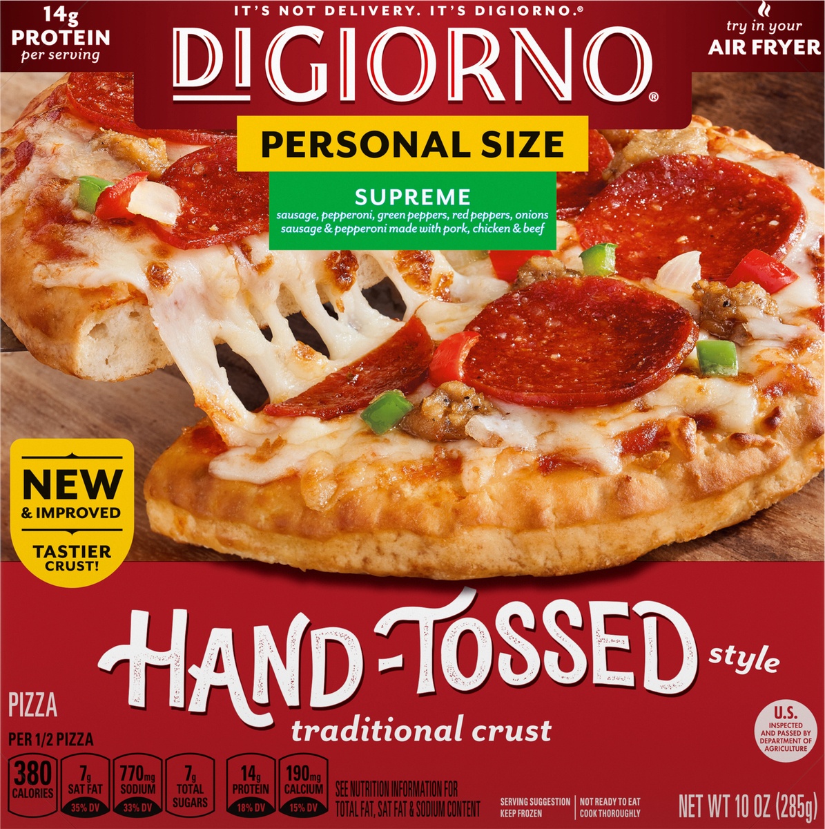 slide 9 of 11, DiGiorno Supreme Frozen Personal Pizza on a Traditional Crust, 10 oz