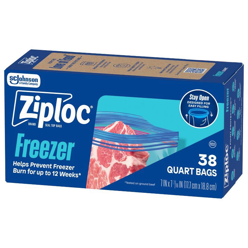 slide 10 of 13, Ziploc Quart Freezer Bags with Grip 'n Seal Technology - 38ct, 38 ct