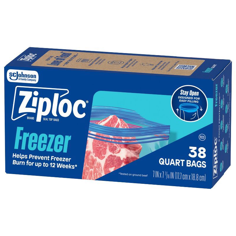 slide 10 of 13, Ziploc Quart Freezer Bags for Food Preservation and Meal Prep - 38ct, 38 ct