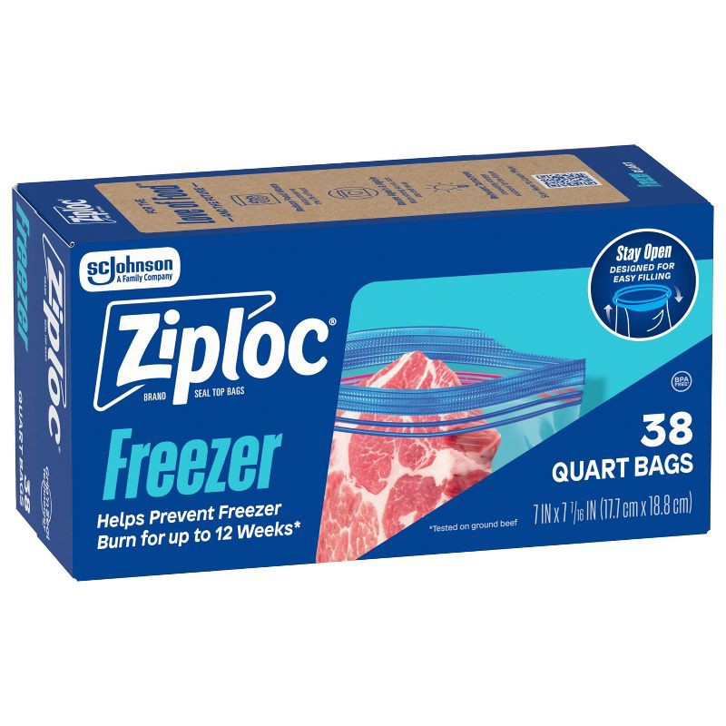 slide 11 of 13, Ziploc Quart Freezer Bags with Grip 'n Seal Technology - 38ct, 38 ct