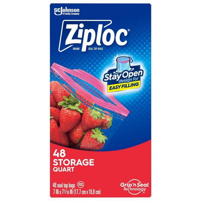 slide 3 of 16, Ziploc Storage Quart Bags with Grip 'n Seal Technology - 48ct, 48 ct