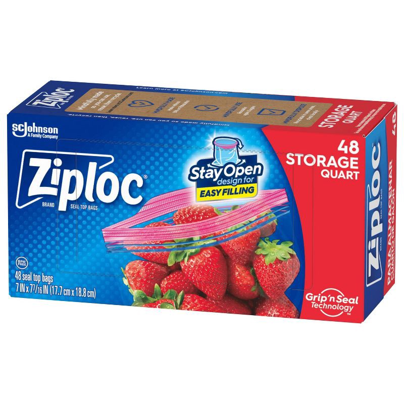 slide 13 of 16, Ziploc Storage Quart Bags with Grip 'n Seal Technology - 48ct, 48 ct