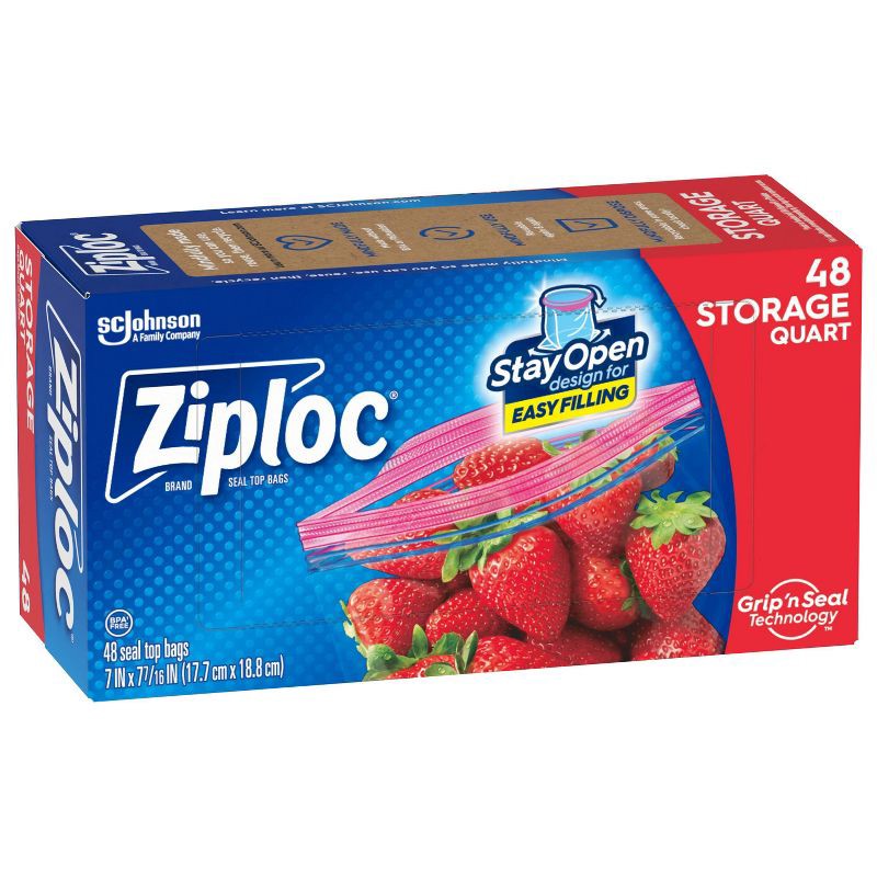 slide 14 of 16, Ziploc Storage Quart Bags with Grip 'n Seal Technology - 48ct, 48 ct