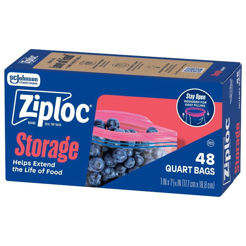 slide 10 of 13, Ziploc Quart Storage Bags for Food Preservation and Meal Prep - 48ct, 48 ct