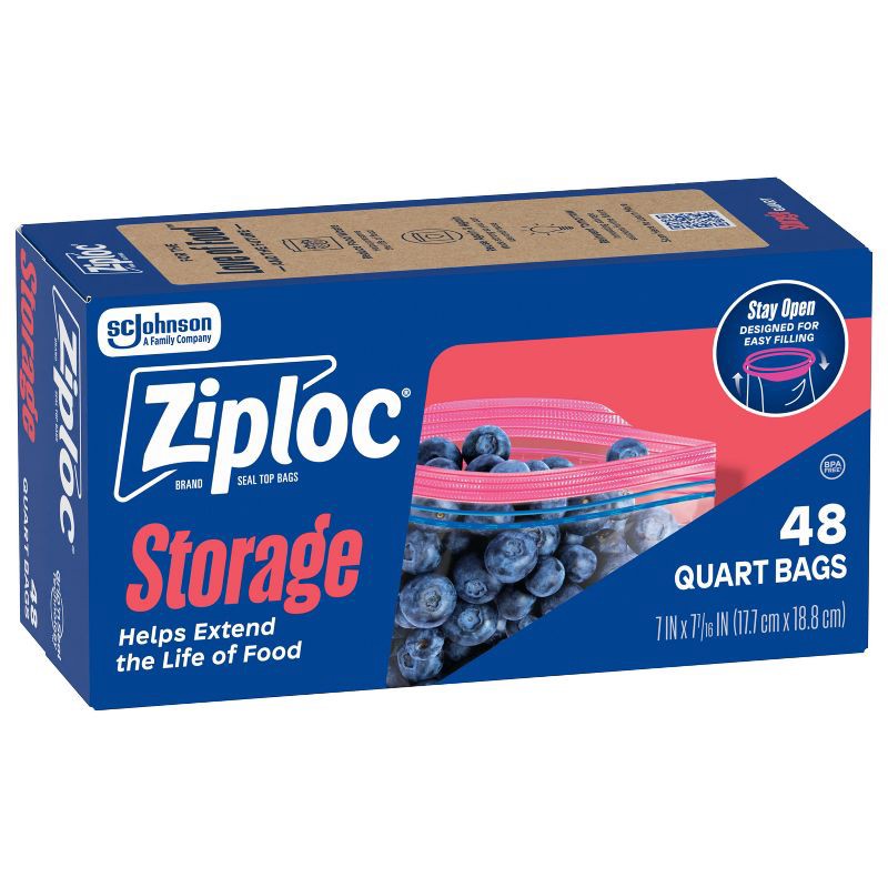 slide 11 of 13, Ziploc Quart Storage Bags for Food Preservation and Meal Prep - 48ct, 48 ct