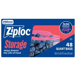 Ziploc Quart Food Storage Bags for Meal Prep - 48ct: Double Seal Lock, BPA-Free, Protects Against Spills