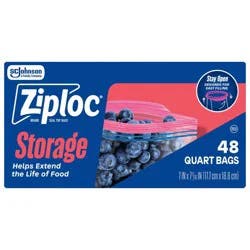 Ziploc Quart Food Storage Bags for Meal Prep - 48ct: Double Seal Lock, BPA-Free, Protects Against Spills