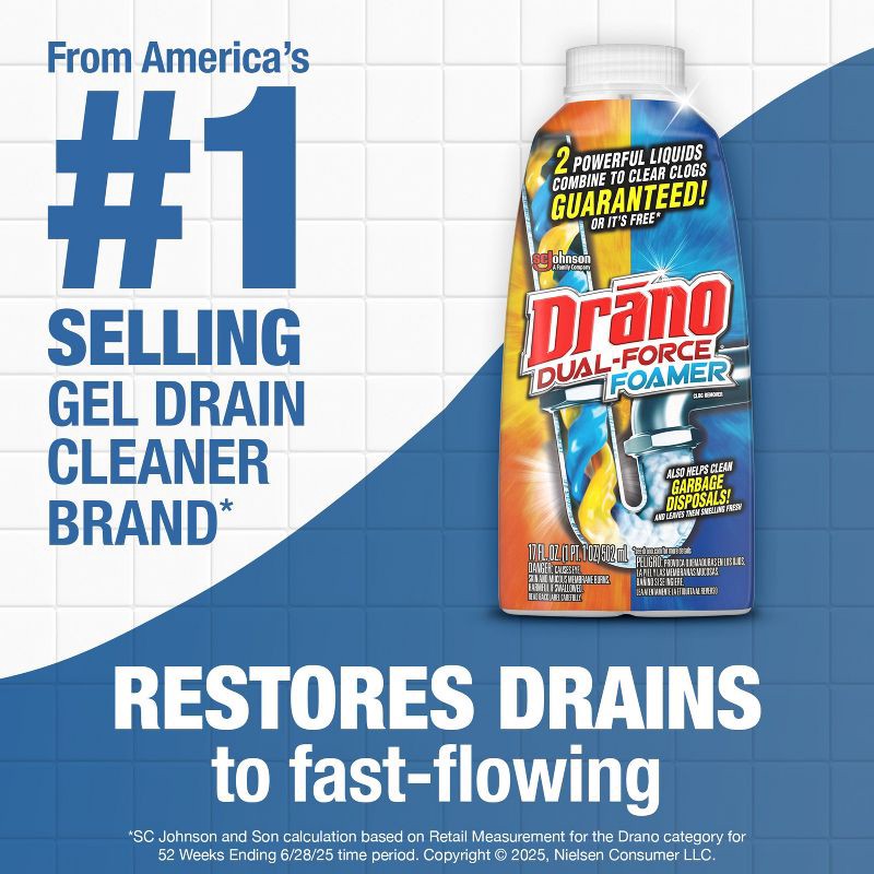 slide 2 of 14, Drano Dual-Force Drain Cleaner and Clog Remover - 17 fl oz, 17 fl oz