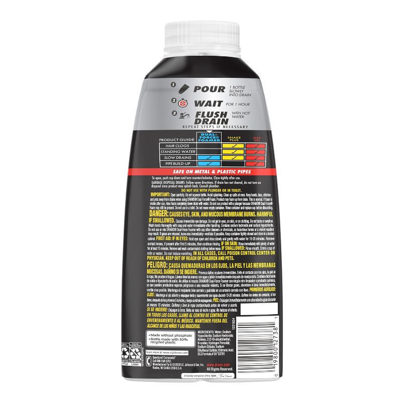 slide 3 of 14, Drano Dual-Force Drain Cleaner and Clog Remover - 17 fl oz, 17 fl oz