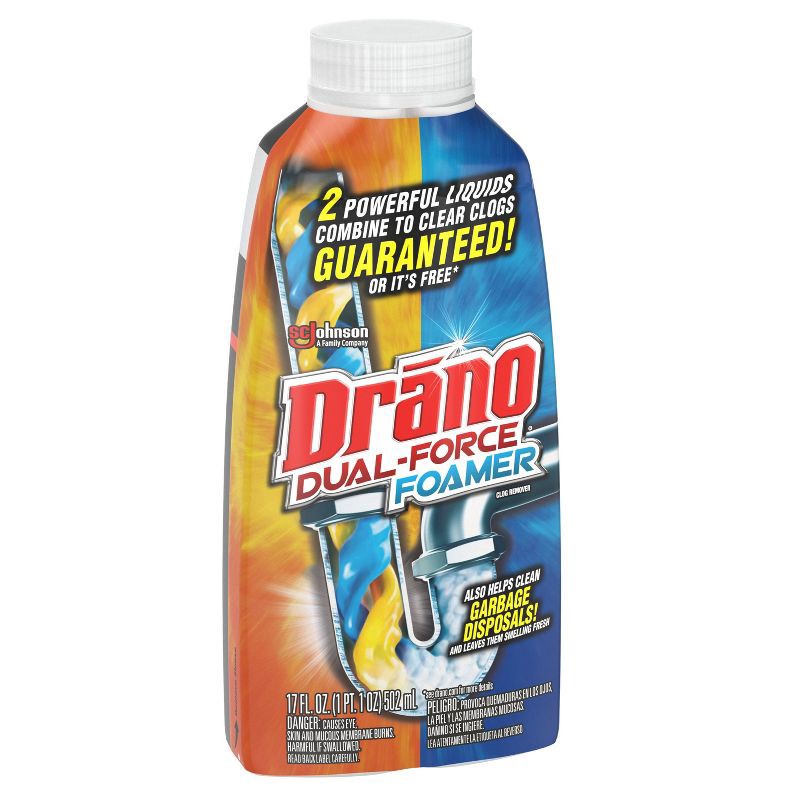 slide 12 of 14, Drano Dual-Force Drain Cleaner and Clog Remover - 17 fl oz, 17 fl oz