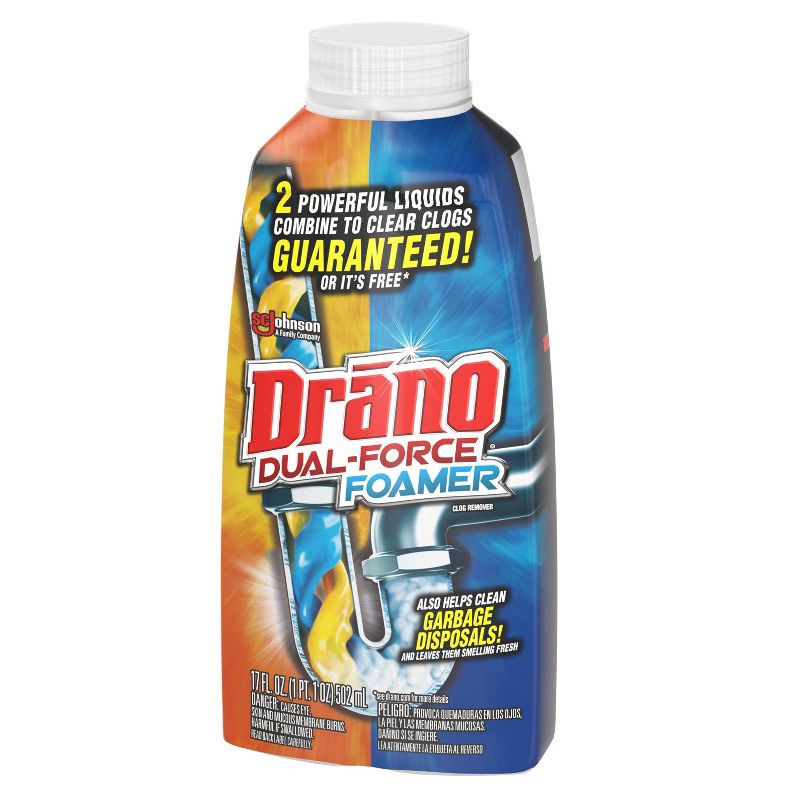 slide 13 of 14, Drano Dual-Force Drain Cleaner and Clog Remover - 17 fl oz, 17 fl oz