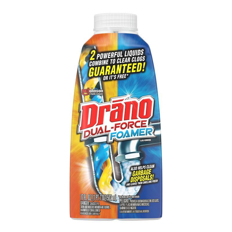 slide 4 of 14, Drano Dual-Force Drain Cleaner and Clog Remover - 17 fl oz, 17 fl oz