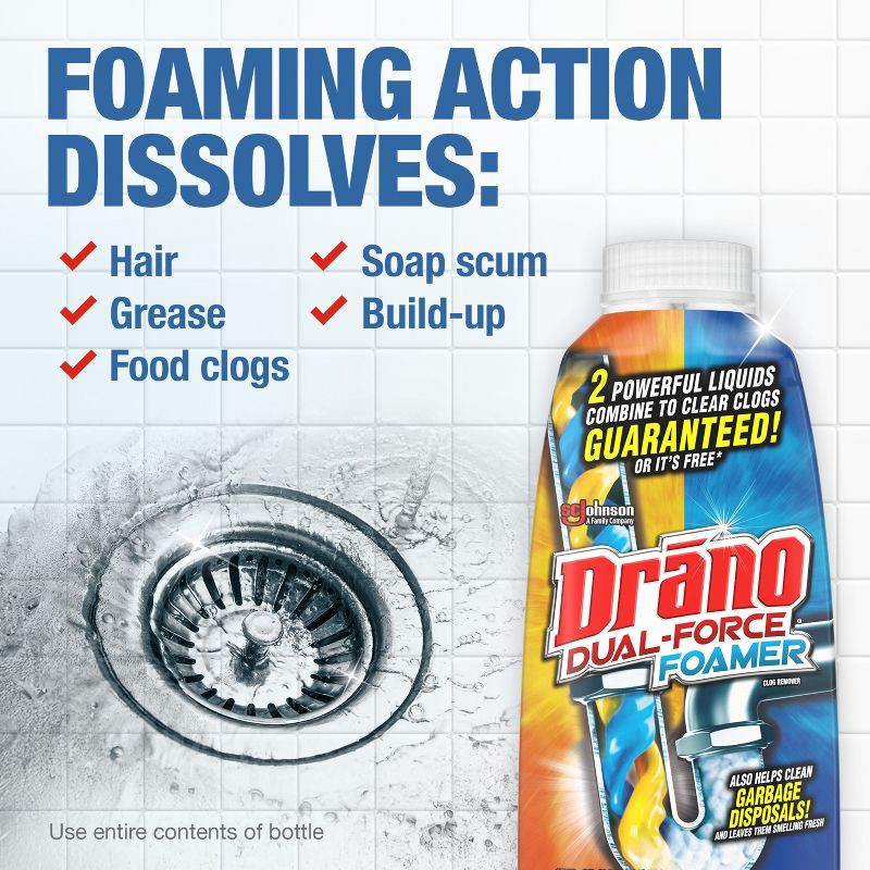 slide 5 of 14, Drano Dual-Force Drain Cleaner and Clog Remover - 17 fl oz, 17 fl oz