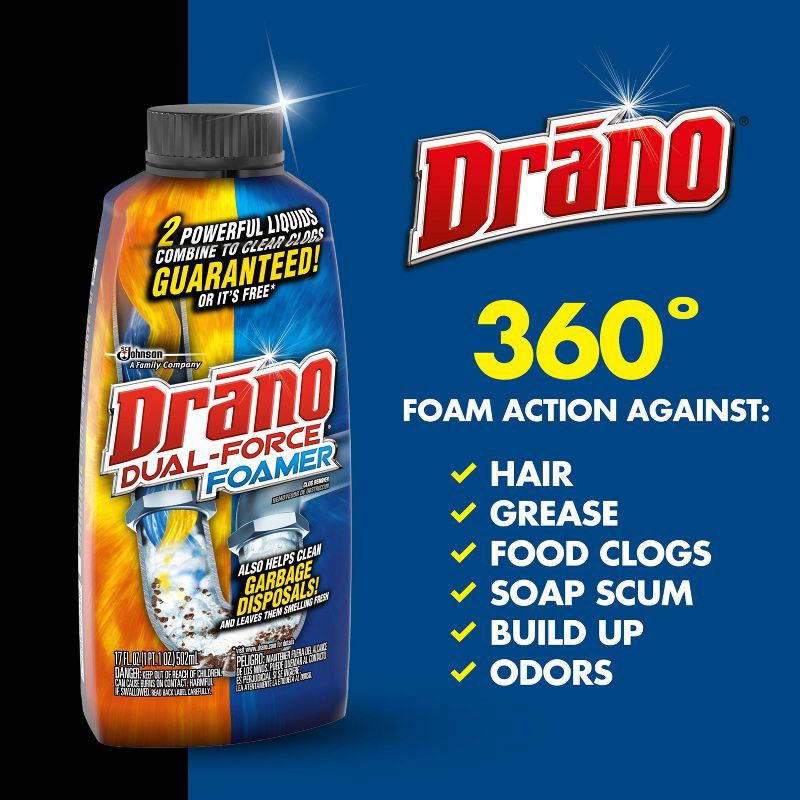 slide 7 of 14, Drano Dual-Force Clog Remover - 17oz, 17 oz