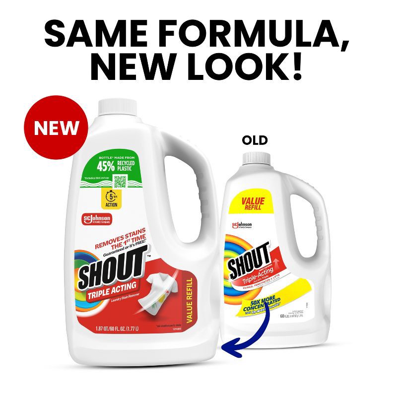 slide 2 of 11, Shout Triple-Acting Laundry Stain Remover Refill - 60 fl oz, 60 fl oz