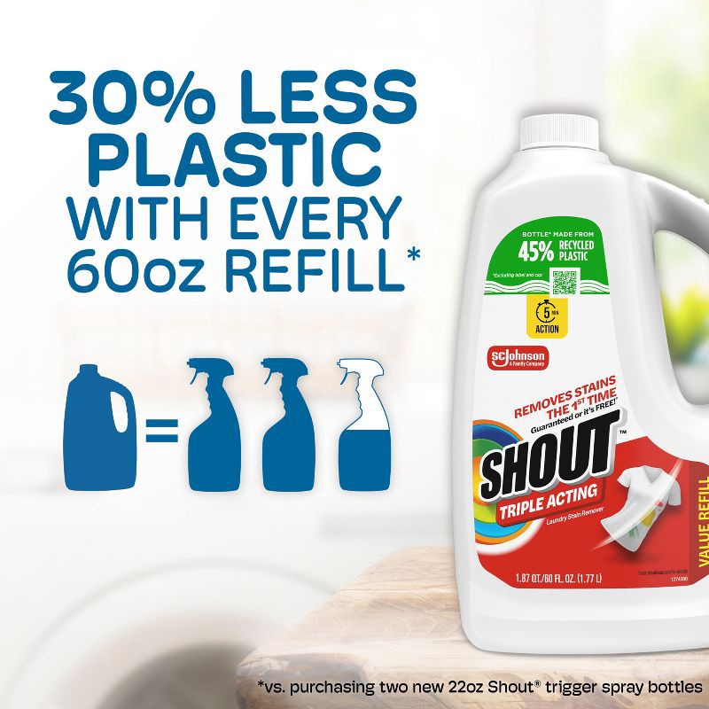 slide 10 of 12, Shout Triple-Acting Laundry Stain Remover Refill - 60 fl oz, 60 fl oz