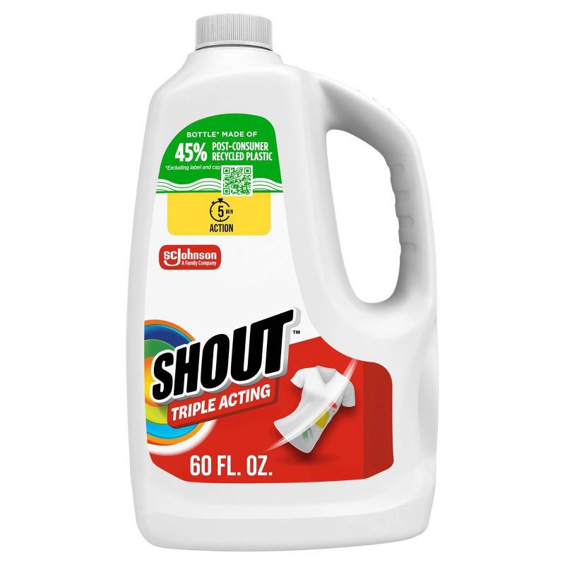 slide 1 of 13, Shout Triple-Acting Laundry Stain Remover Refill - 60 fl oz: Bleach-Free, Phosphate-Free, Fresh Scent, 60 fl oz