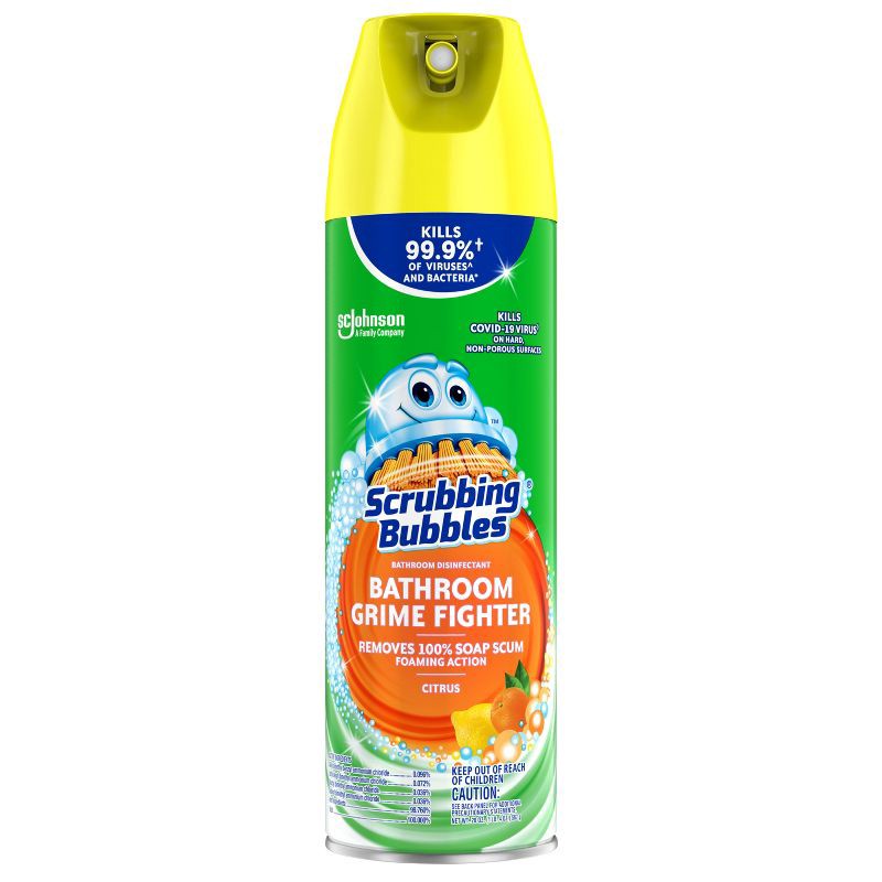 slide 4 of 11, Scrubbing Bubbles Bathroom Cleaner Disinfectant Spray Grime Fighter Aerosol - Citrus - 20oz, 20 oz