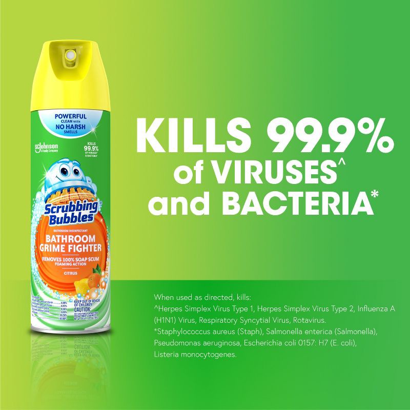 slide 5 of 11, Scrubbing Bubbles Bathroom Cleaner Disinfectant Spray Grime Fighter Aerosol - Citrus - 20oz, 20 oz