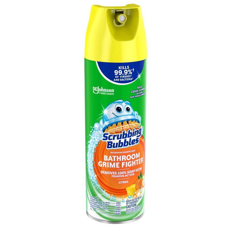 slide 11 of 11, Scrubbing Bubbles Bathroom Cleaner Disinfectant Spray Grime Fighter Aerosol - Citrus - 20oz, 20 oz