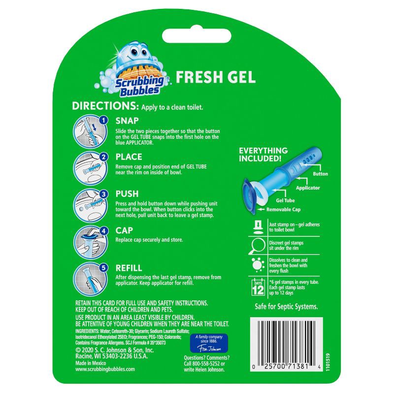 slide 3 of 11, Scrubbing Bubbles Fresh Gel Toilet Bowl Cleaner Stamps - Rainshower - 6ct, 6 ct